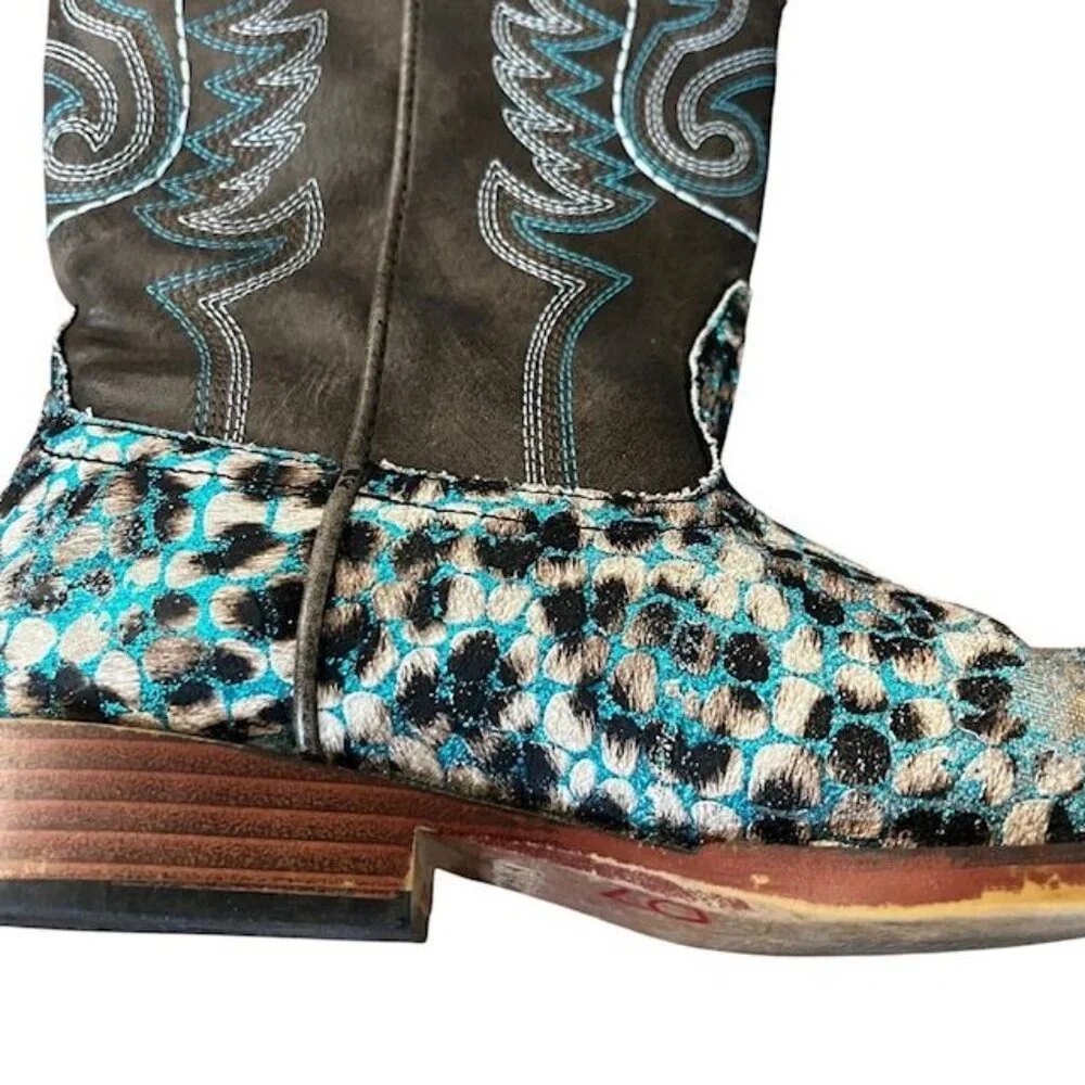 Roper Girls Glitter Leopard Western Western Boots Square Toe Size 2